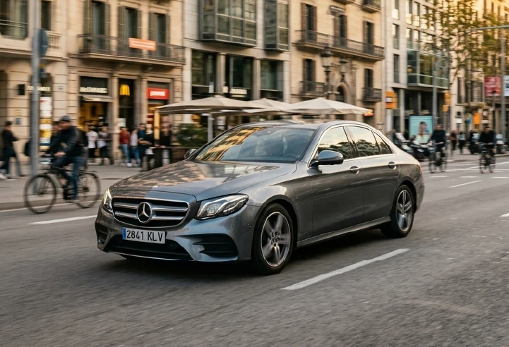 Luxury car driving city